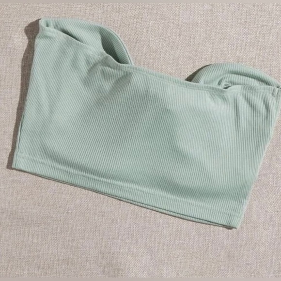 NWT SHEIN Tie-Front Ribbed-Knit Tube Top- Green - Picture 3 of 4